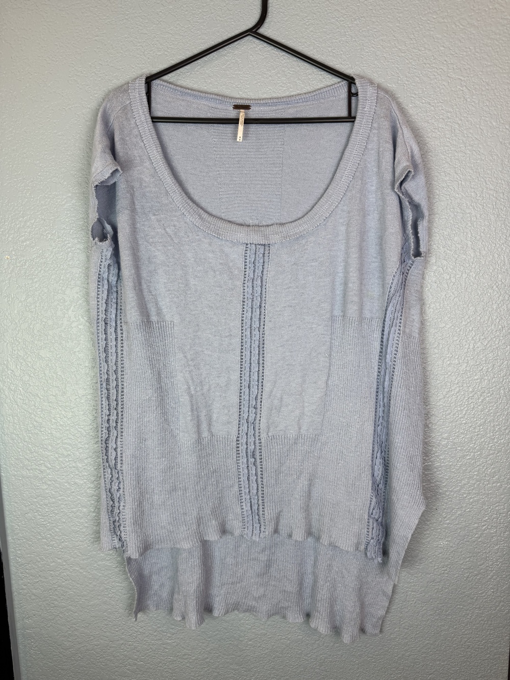 Free People Sweater Womens Medium Light Blue Boho Knit Pullover Distressed Top